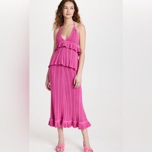 Ganni mini boucle skirt and matching knit halter top set.